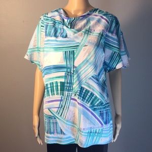 MAGGIE SWEET GREEN PURPLE B&W PULLOVER TOP/TUNIC